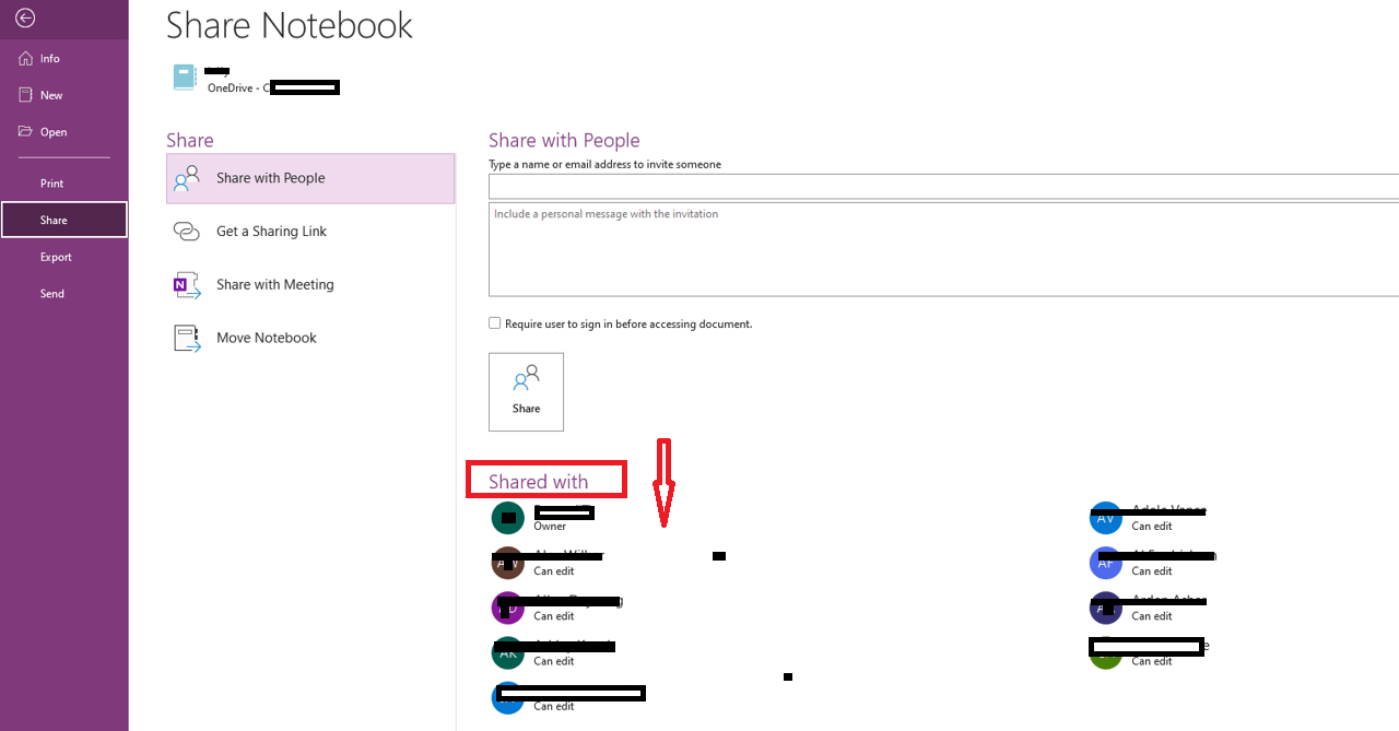 How to I download a list of people I share an OneNote notebook with ...