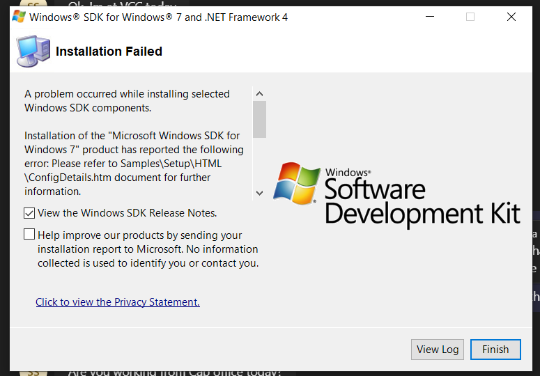 I am unable to install microsoft windows sdk 7 1 with net version 4