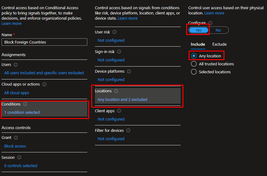 I blocked foreign access and see Brazil as havng access. - Microsoft Q&A