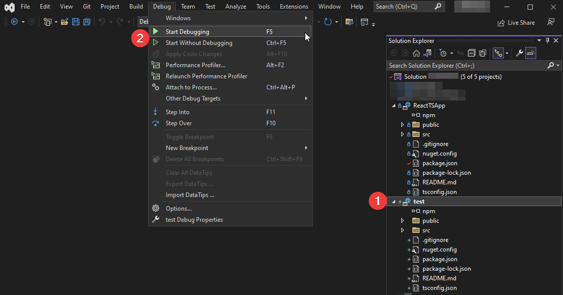 Visual Studio 2022 - React - Debug options grayed out (previously ...