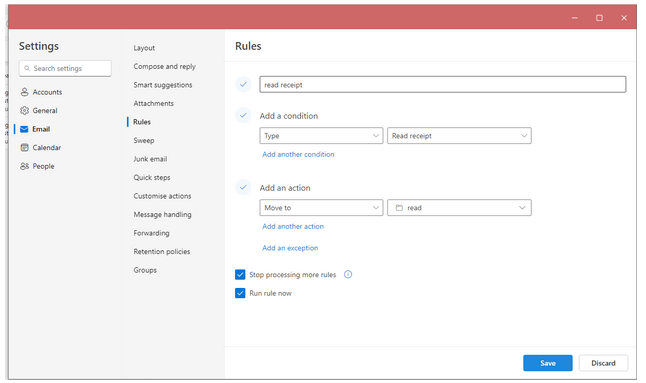 How can I create a rule for outlook read confirmations? - Microsoft Q&A