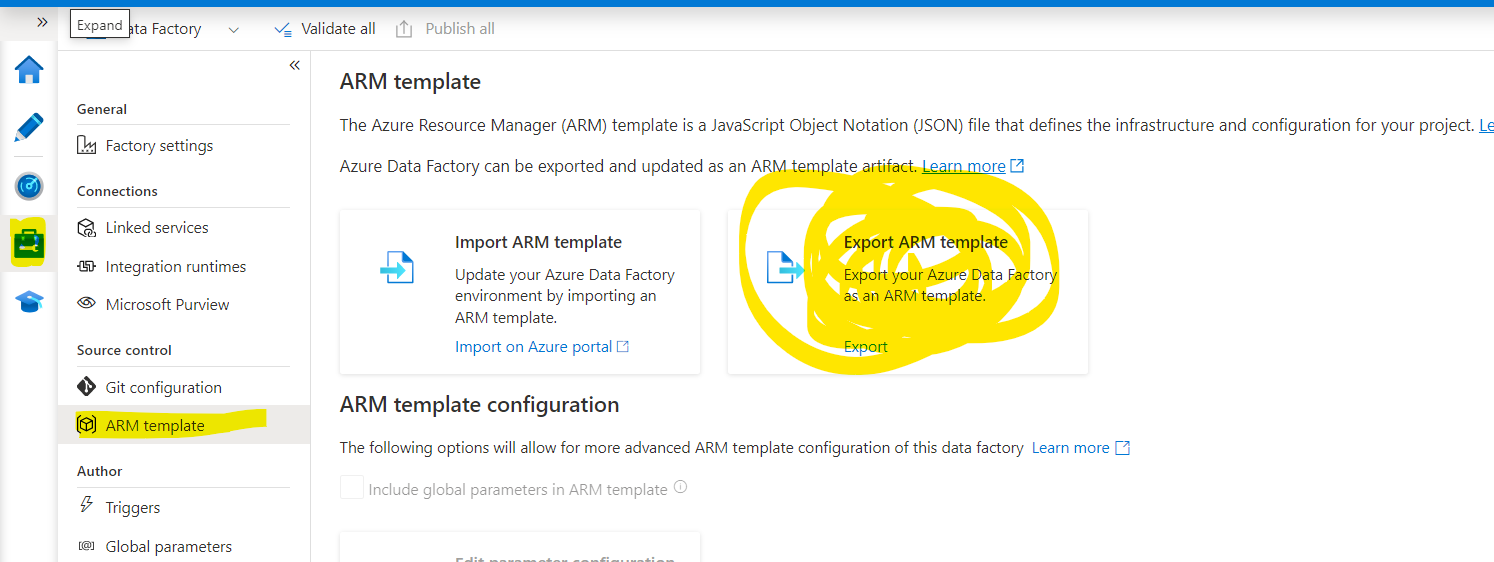 can we export ADF ARM template and move to azure repo - Microsoft Q&A