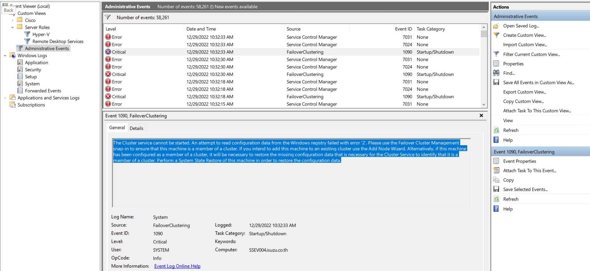 Cannot start service Failover cluster . - Microsoft Q&A