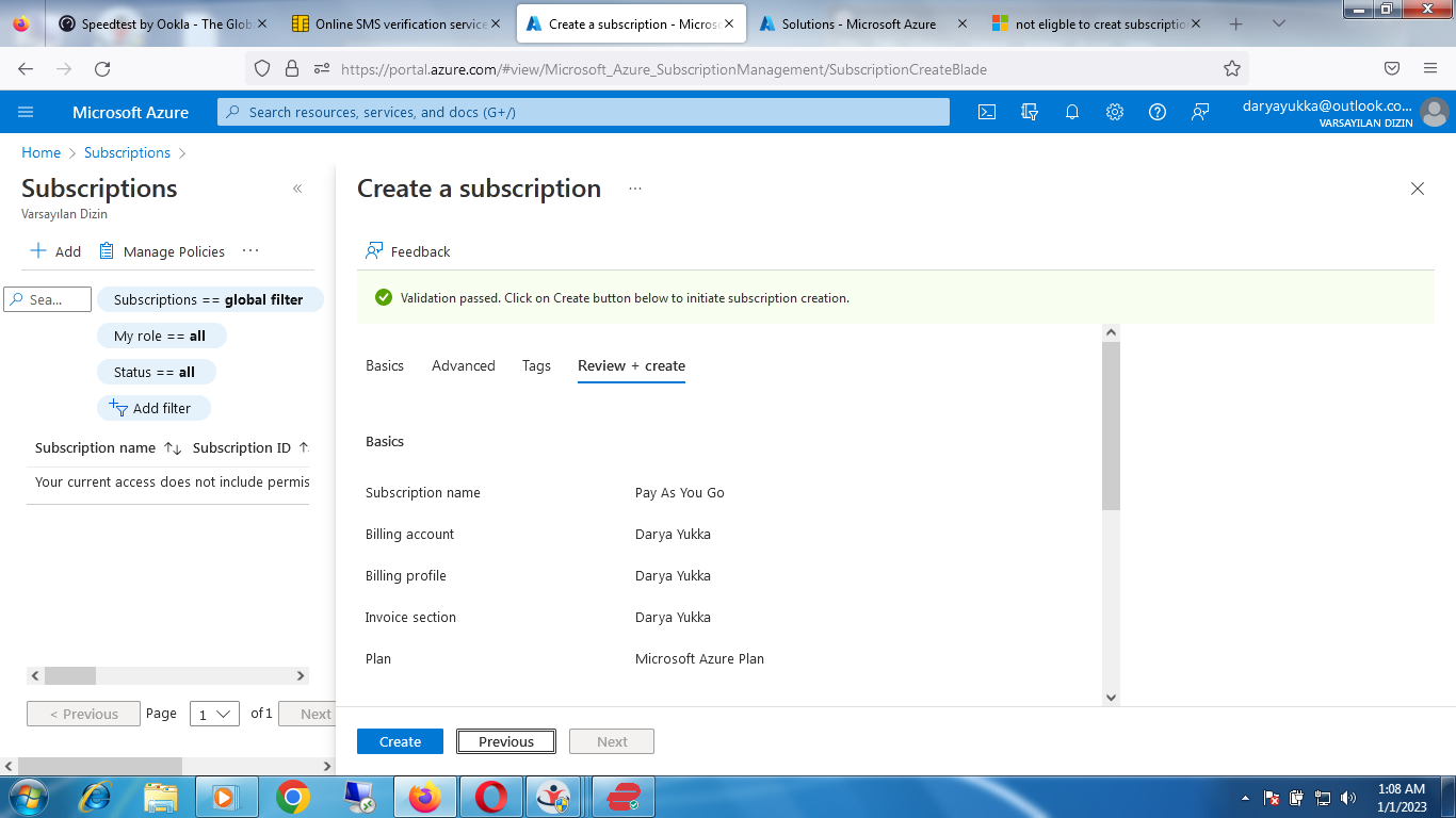 not eligble to creat subscription - Microsoft Q&A