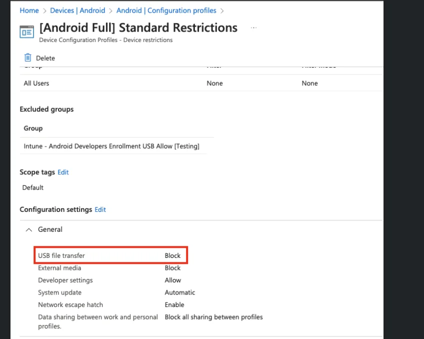 r/Intune - Android configuration - USB Transfer