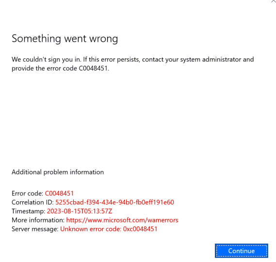 Error Information: onedrive access issue error code: C0048451