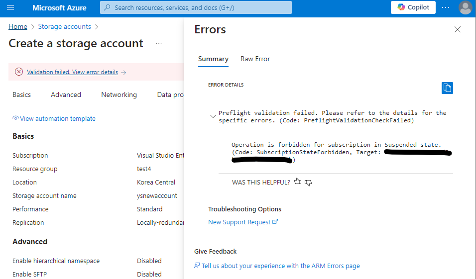 SubscriptionStateForbidden - Unable to create Storage Account ...