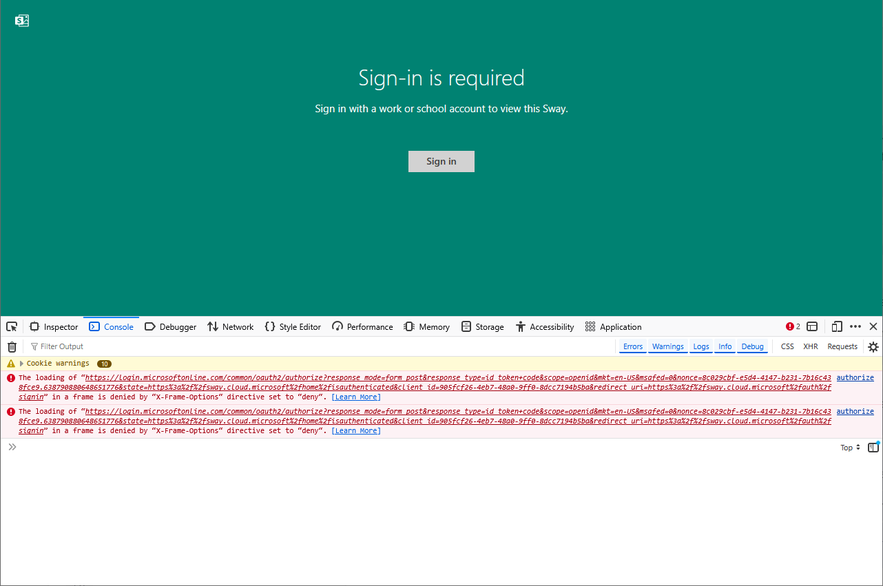 Sway Sign-in button doesn't respond - Microsoft Q&A