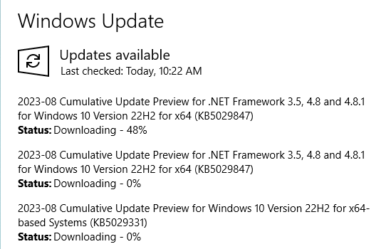 After installing update KB5028946 & KB5029331, Windows update now gives ...