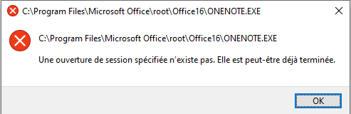 OneNote office 365 : we couldn't start onenote the last time ... Error ...