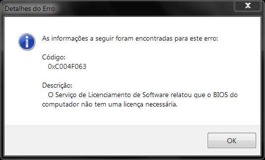 Windows diz que o sistema não necessita de chave de produto e