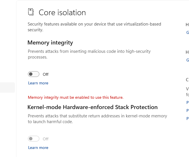 How do I turn the memory integrity back on? - Microsoft Q&A