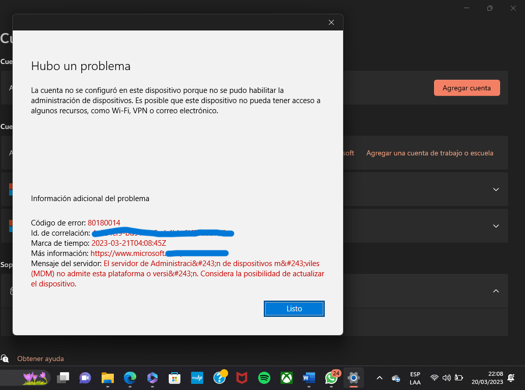 como soluciono error 80180014 - Microsoft Q&A