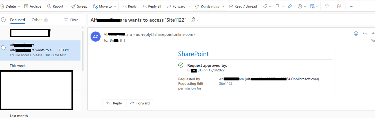 Why does the site access request email not copy all members in the ...