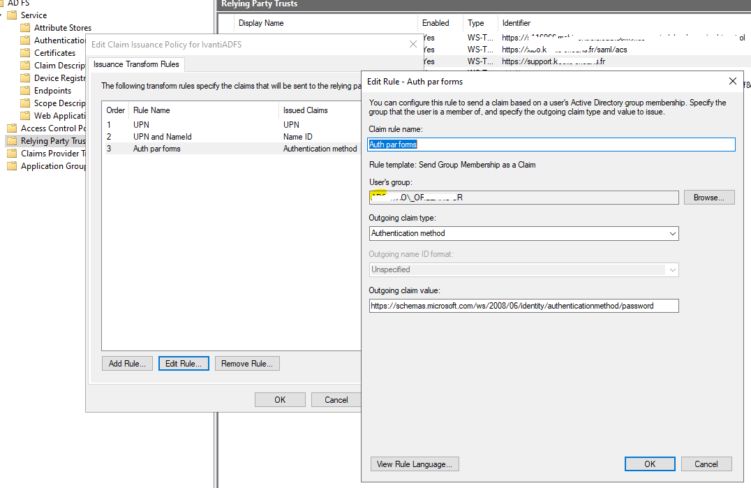 Authenticate a group by form in ADFS - Microsoft Q&A