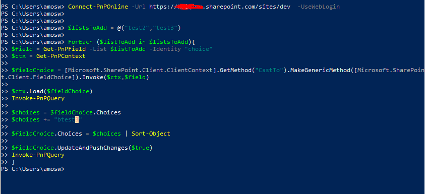 PowerShell PnP sort SharePoint choice column failing - Microsoft Q&A