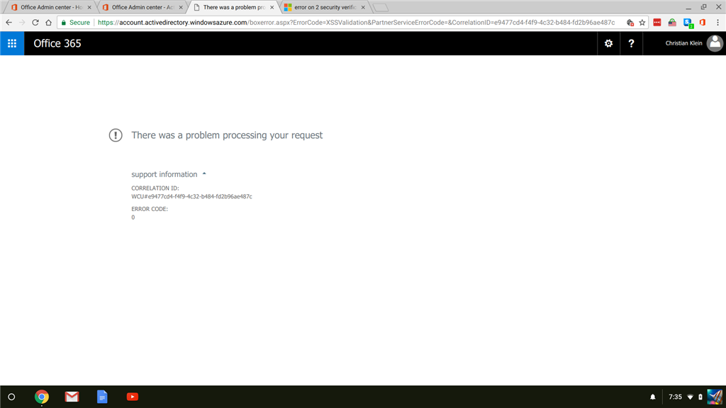 error on 2 security verification on office 365 - Microsoft Q&A