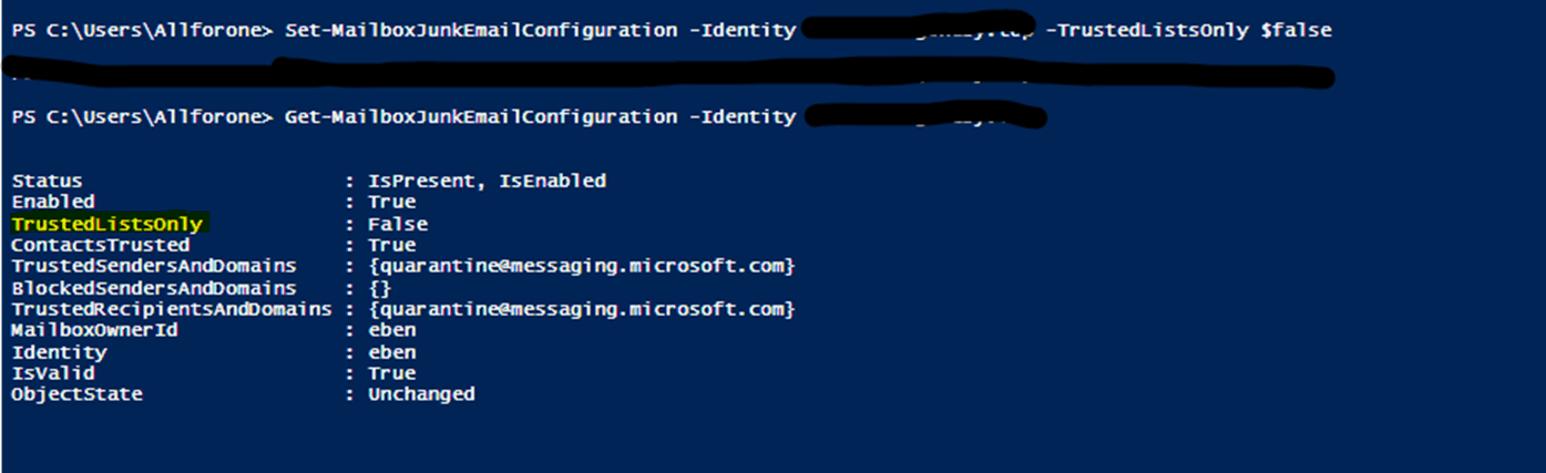 With junk email setting: 'Only trust email from addresses in my Safe ...