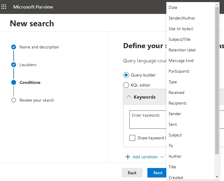 Search mailbox items in a mailbox using a date range Exchange Online