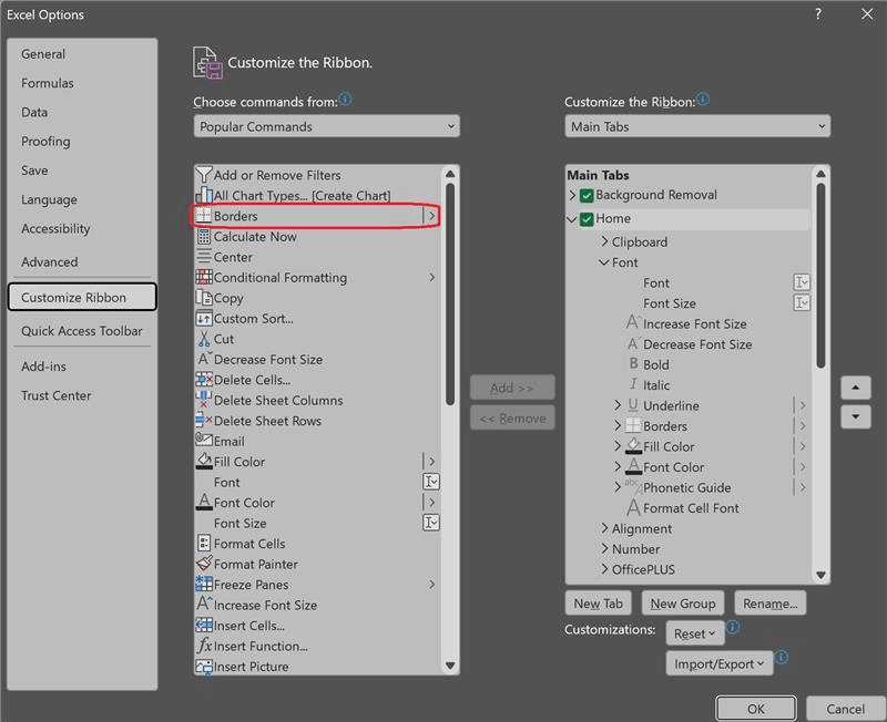 How to add Borders to Home tab - Microsoft Q&A