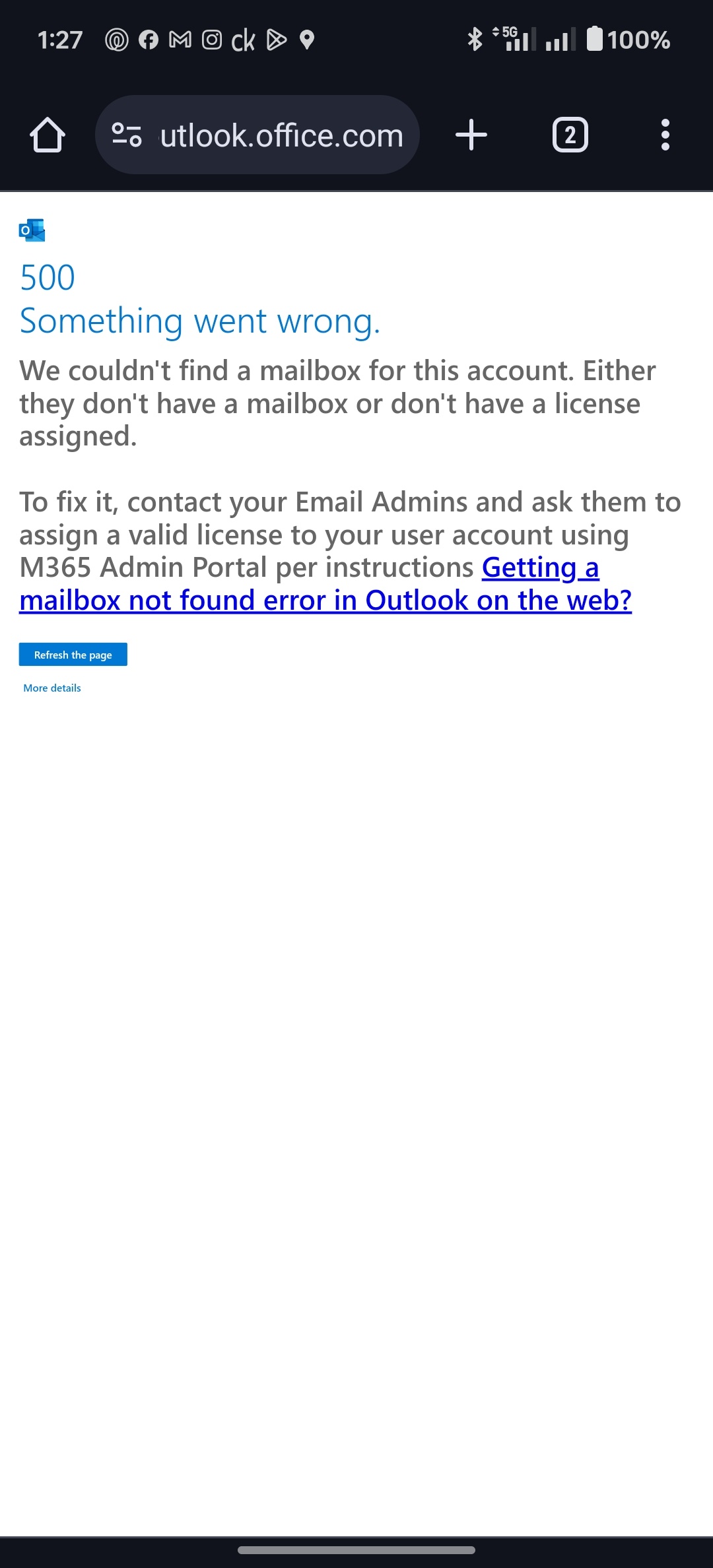 account error outlook - mail app iphone