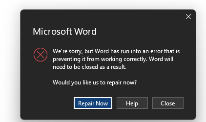 MS word or Any other MS applications is not opening it says MS word ran ...