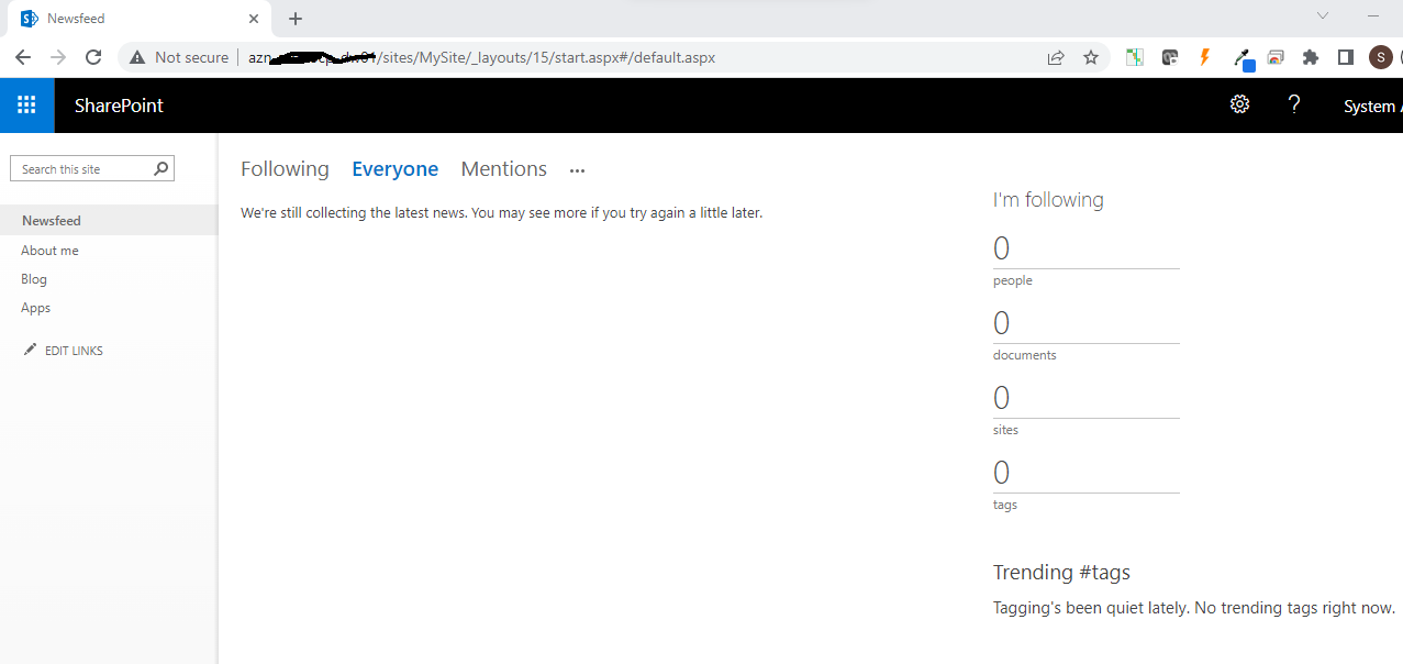 SharePoint 2019 Mysite Newsfeed not working - Microsoft Q&A