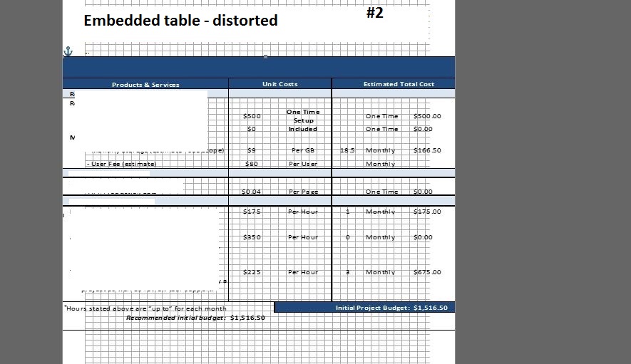 My embedded Excel spreadsheet appears distorted in Word 2016 ...