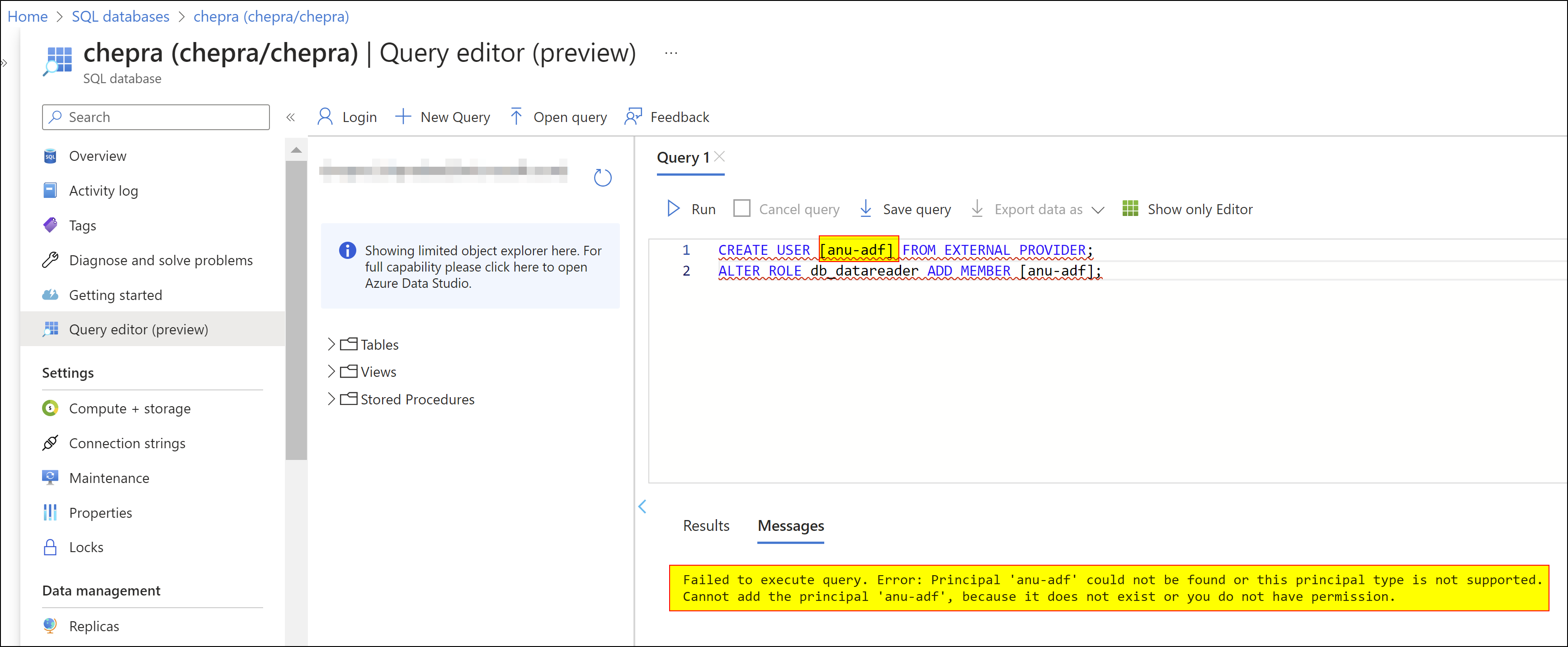 Adding Azure Data Factory Managed Identity to Azure SQL DB Failes ...