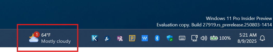 Canary 27919 the Widget in the Taskbar is missing - Microsoft Q&A