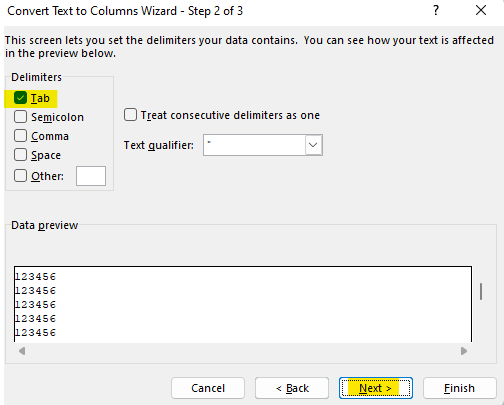 When importing data from txt to excel I need the green triangles to ...