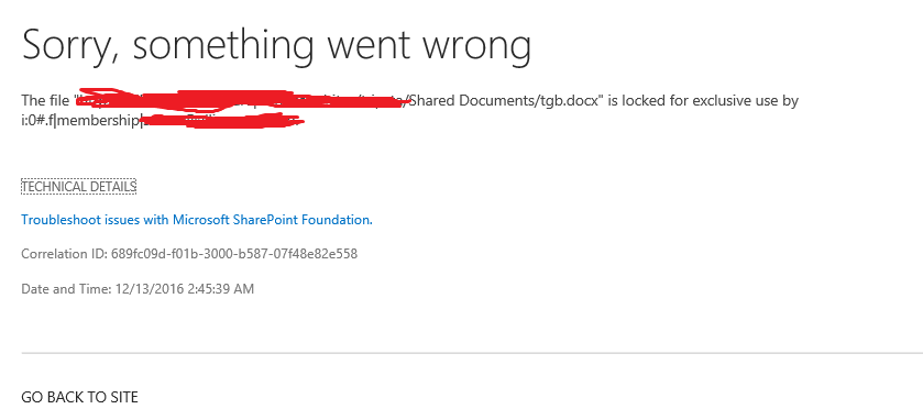 SharePoint Online : The file is locked for exclusive use by user ...
