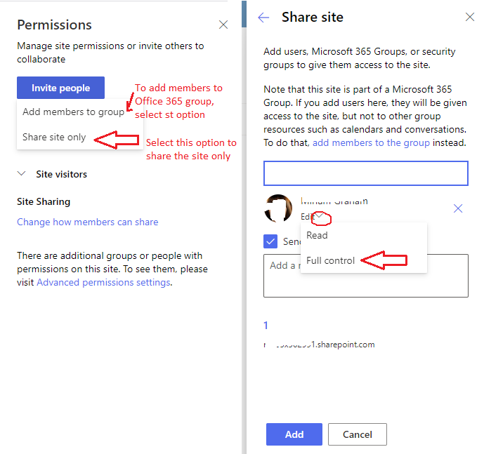 SharePoint users with full control permissions cannot add more users ...