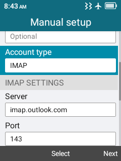 I am trying to connect my email to TCL flip 2. Is this data correct ...