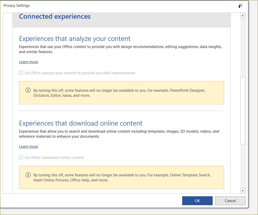 privacy settings greyed out on Microsoft 365, unable to change ...