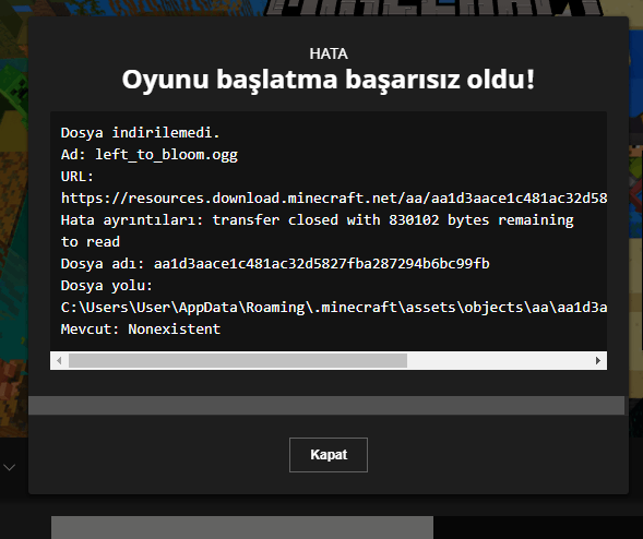 Minecraft: Java Edition Oyunu Başlatma Başarısız Oldu Hatası