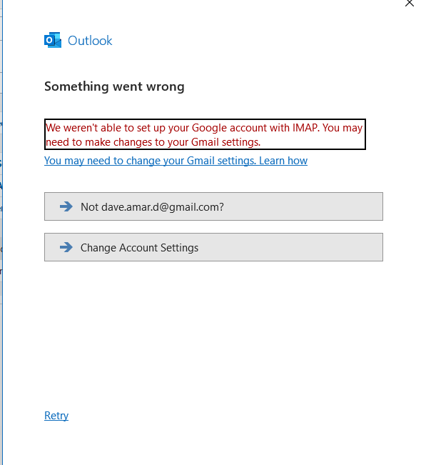 Unable to configure GMAIL account in Outlook 2016 on desktop ...