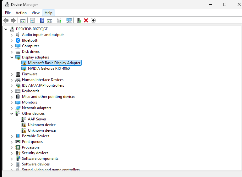 MICROSOFT BASIC DISPLAY ADAPTER NOT WORKING PROPERLY visual data 5