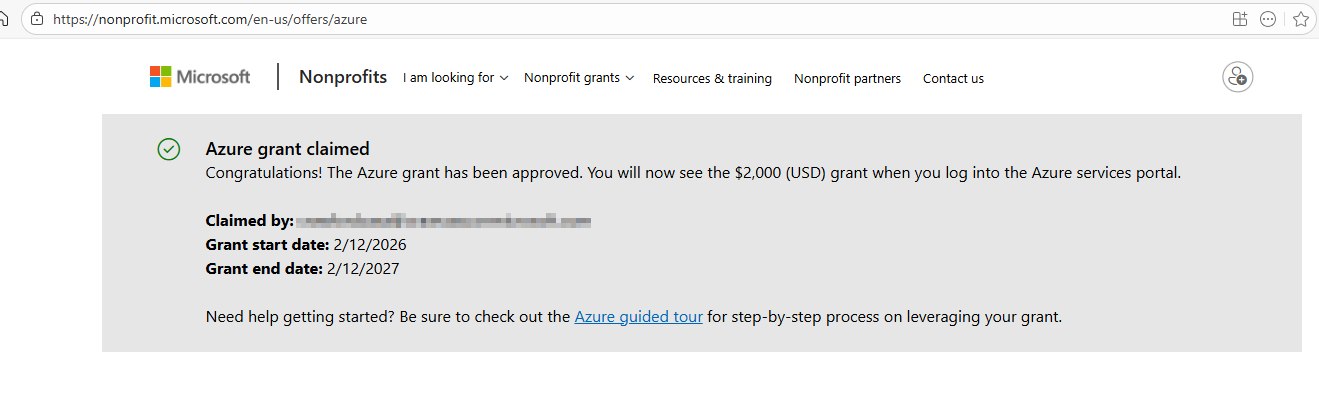 Azure grant has been approved