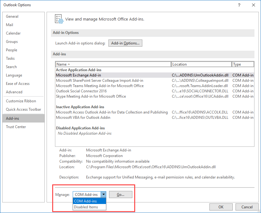 Enable/Disable COM Add-ins in Classic Outlook - Robert 365
