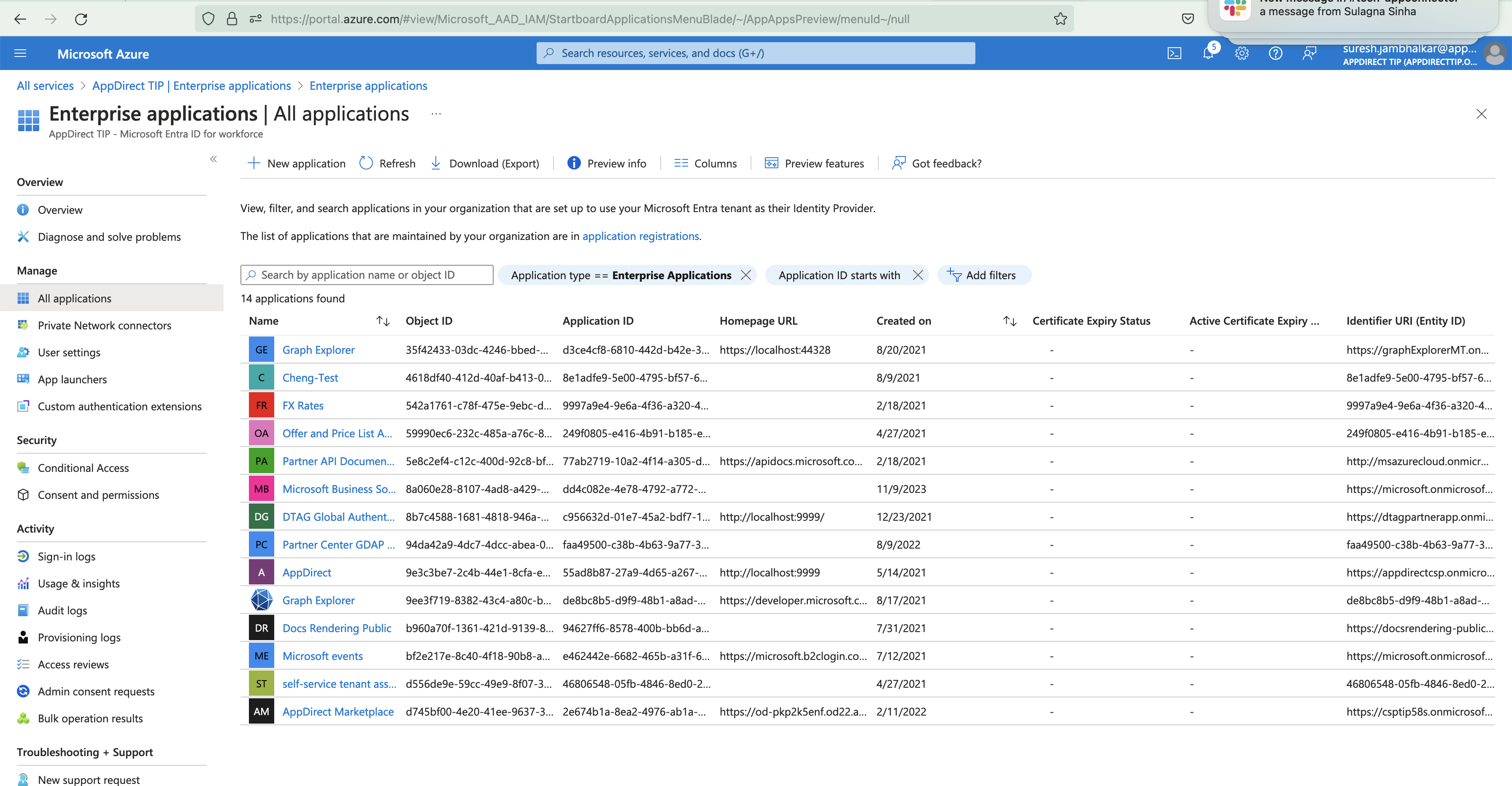 Unable to see Application in App Registrations - Microsoft Q&A