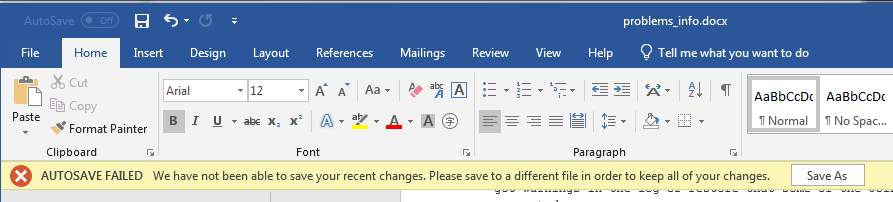 AUTOSAVE FAILED We have not been able to save your recent changes ...