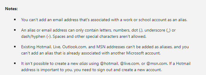 I am trying to add an email address alias to my account, - Microsoft Q&A