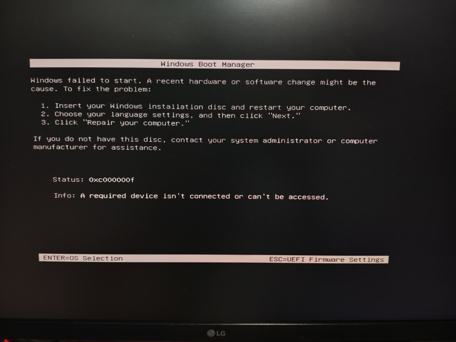 Erro 0xc000000f ao tentar iniciar instalador do Windows 10 via pendrive ...