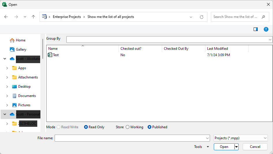 Project from Project Online not in Project Center, or available through ...