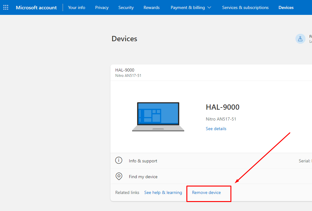 Remove Windows 10 Device from Microsoft Store Account