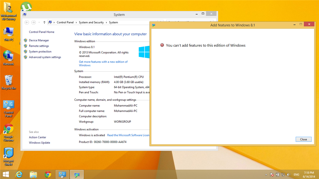 You can't add features to this edition of Windows. Please Help ...
