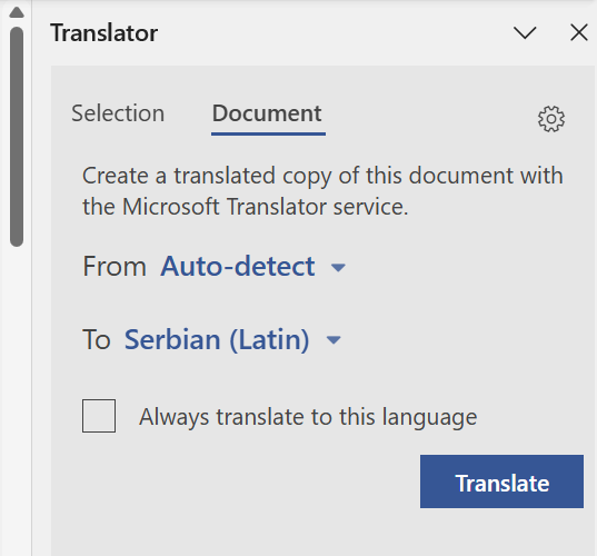 I can't get the transplate feature on word to work. All the settings ...