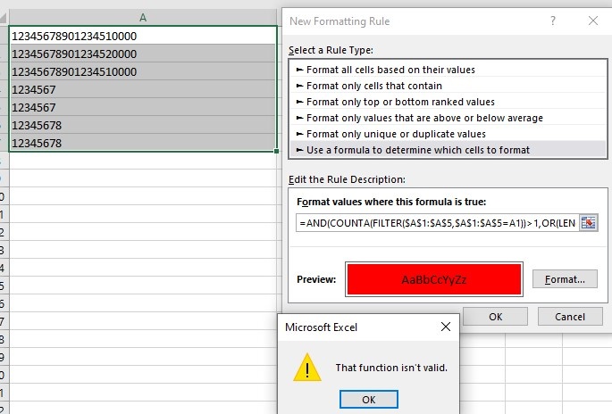 Conditional Formatting to highlight cells of two specific lengths ...