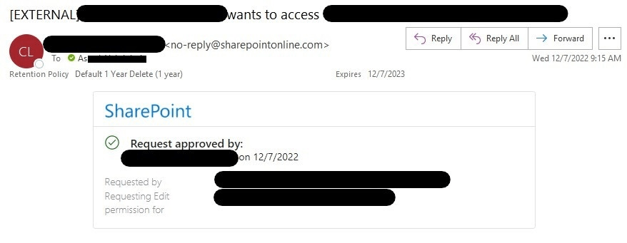 Why does the site access request email not copy all members in the ...